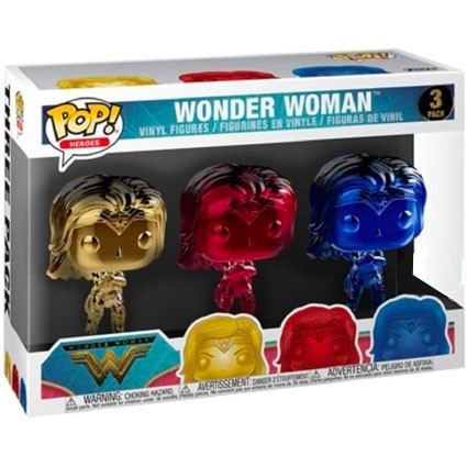 Figurine Pop! Chrome Wonder Woman 2017 Red, Blue et Gold 3-Pack Edition Limitée Funko Pop Suisse