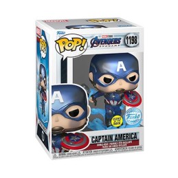 Figur Pop! Glow in the Dark Metallic Marvel Avengers Endgame Captain America with Broken Shield and Mjolnir Limited Edition F...