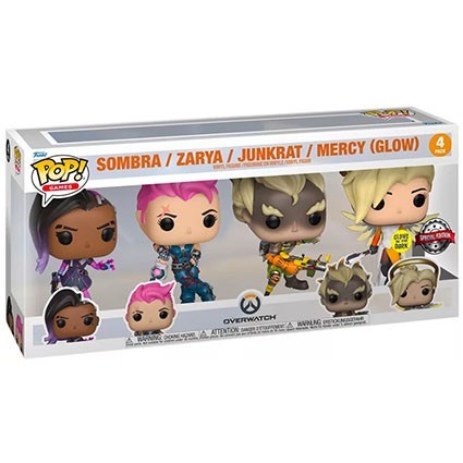 Figurine Pop! Phosphorescent Overwatch Sombra Zarya Junkrat et Mercy 4-Pack Edition Limitée Funko Pop Suisse