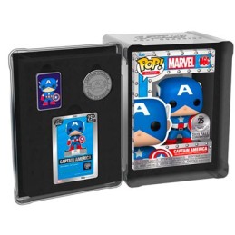 Figuren Pop! NYCC 2023 Captain America mit Pin und Münze Alluminium Box Funko 25. Geburtstag Limitierte Auflage Funko Pop Sch...